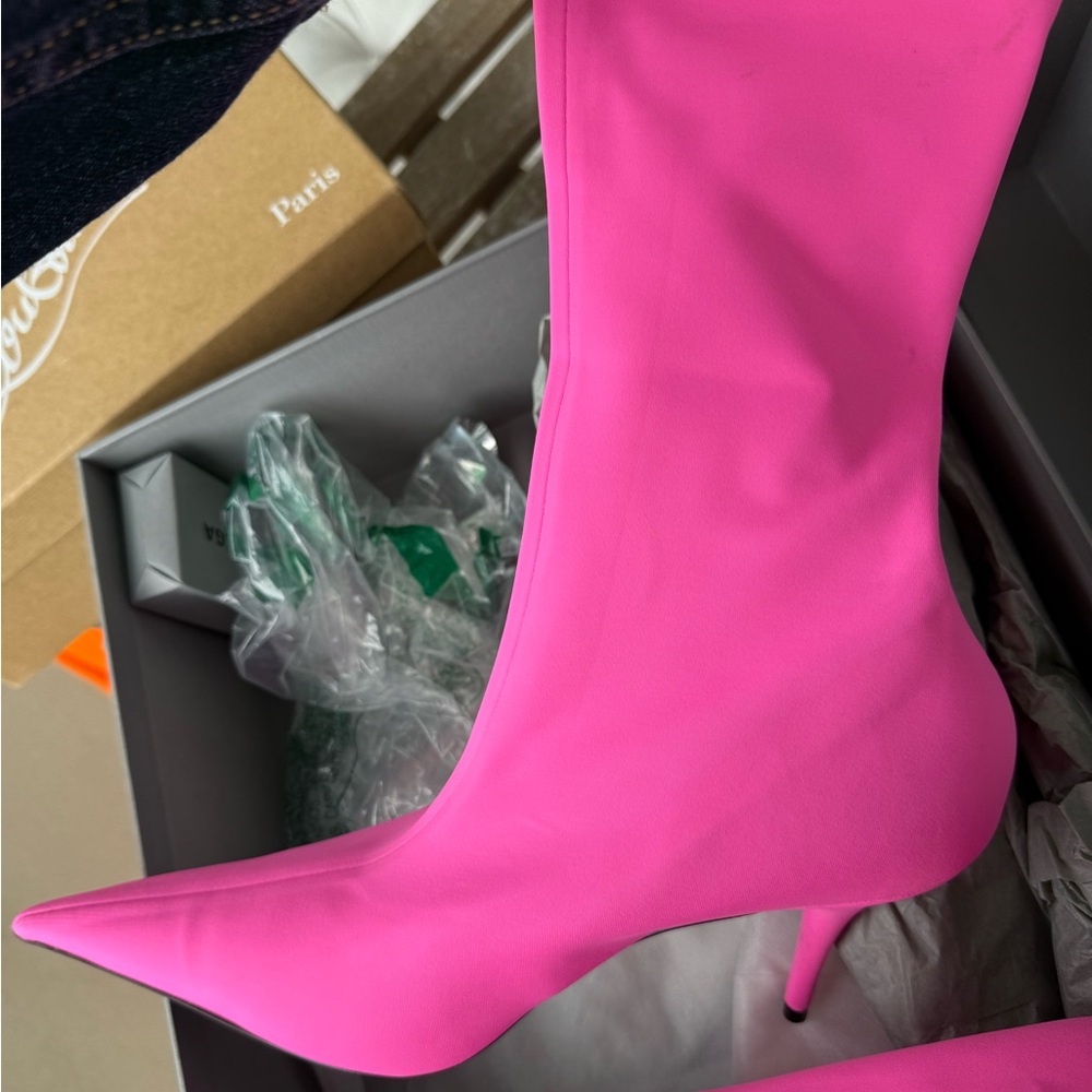 Brand New Balenciaga Ankle Sock Boots Neon Pink Pointed Toes In Box